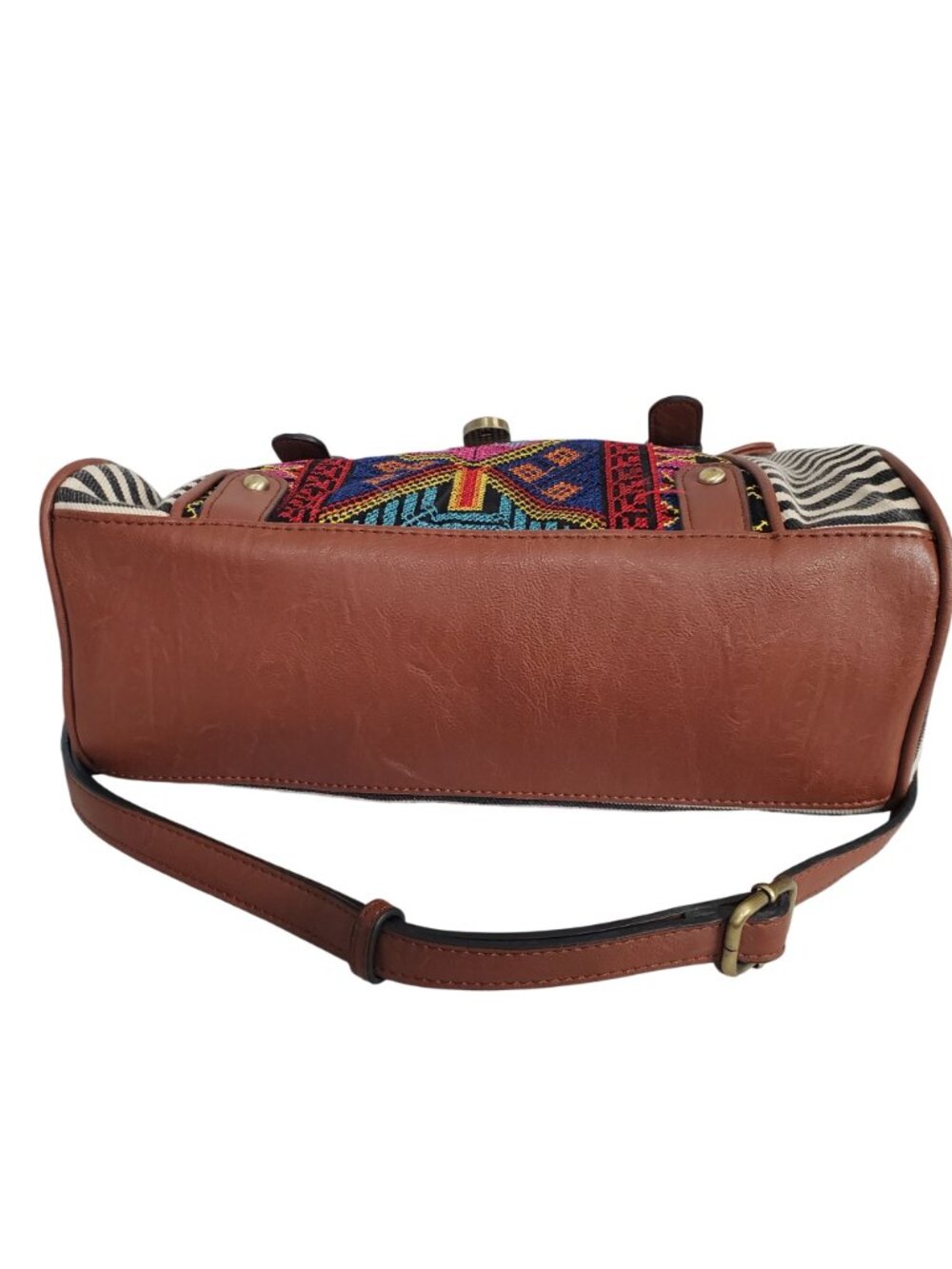 Jen & Co Bag Satchel Striped Aztec Embroidered Vegan Leather Boho Chic Purse - Picture 6 of 16